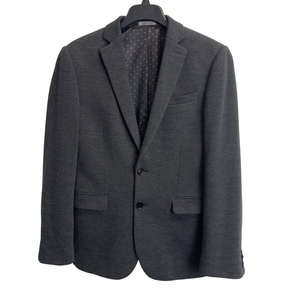 Express Photographer Fitted Blazer Mens 36S Gray Knit Cotton Blend Two Button